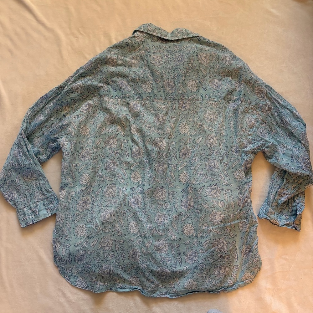 Clara the Label Aqua Blue Floral Cotton Button Up Shirt - Picture 3 of 8